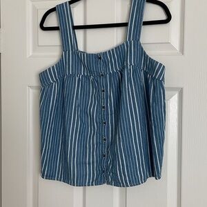 Striped Blue Button-Front Sleeveless Top
